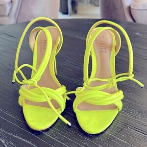 Schutz neon yellow strappy heels